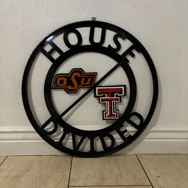 HOUSE DIVIDED OSU & TECH CUSTOM VINTAGE METAL CRAFT WALL ART RUSTIC TEAM SIGN HANDMADE 18",24",32",36