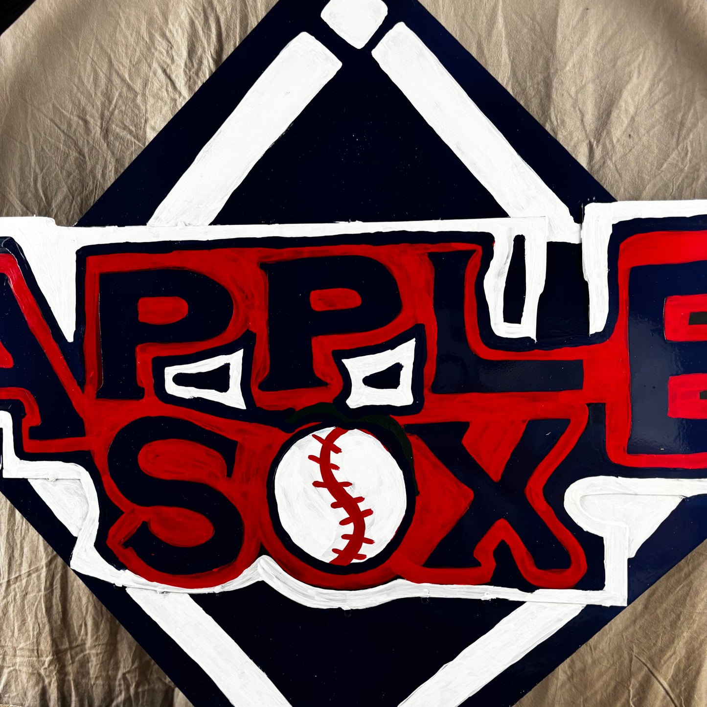 APPLE SOX BASEBALL CUSTOM METAL VINTAGE CRAFT SIGN TEAM NAVY BLUE WHITE RED HANDMADE