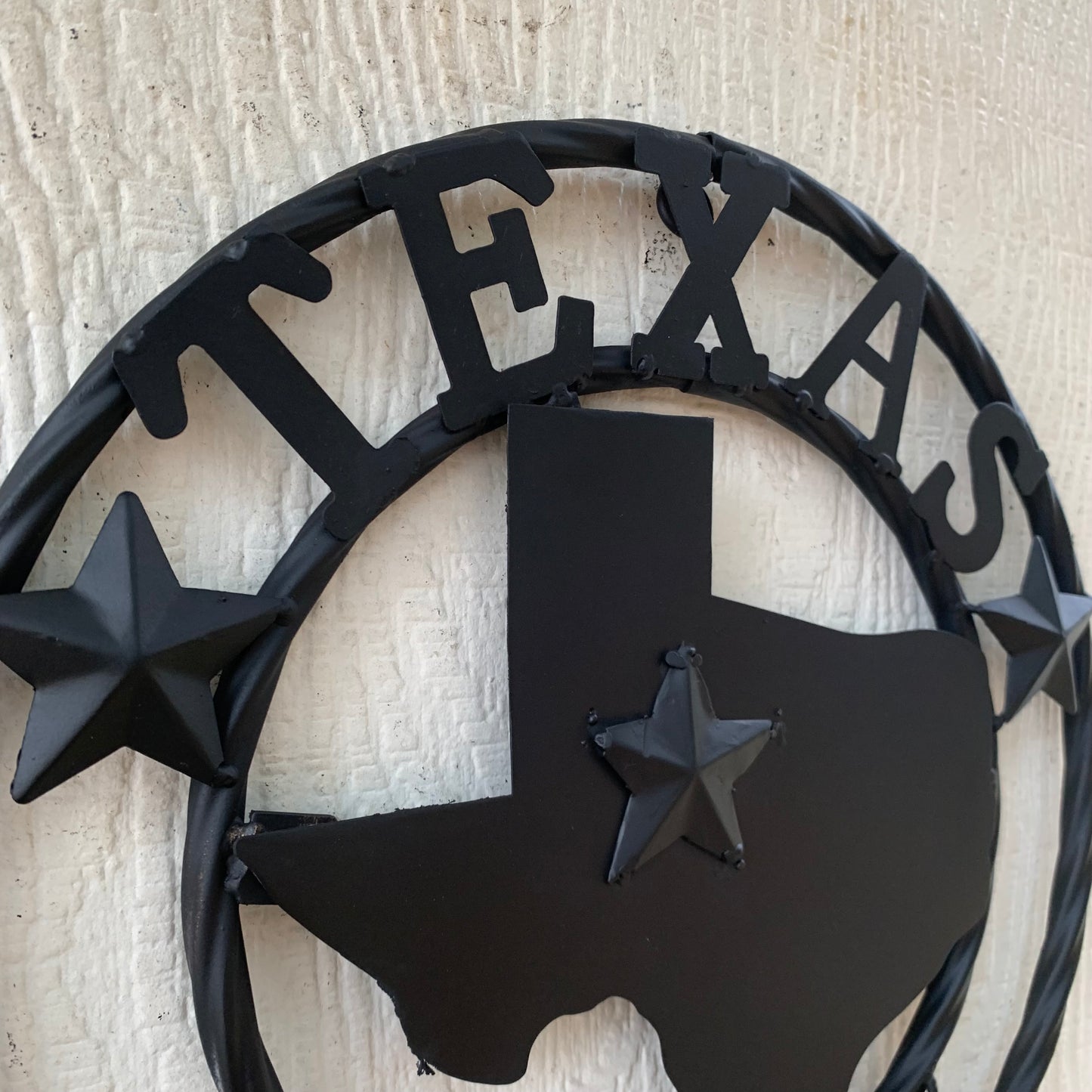 12" STATE OF TEXAS MAP RUSTIC BLACK TWISTED RING METAL SIGN WESTERN HOME DECOR HANDMADE NEW