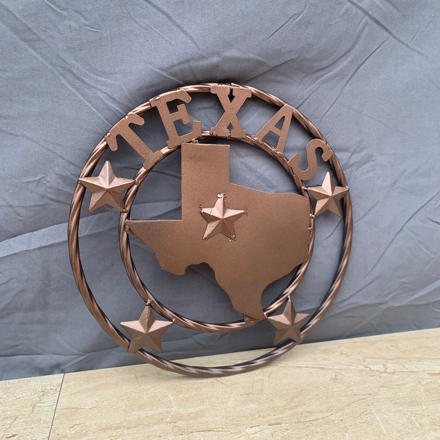 12" STATE OF TEXAS MAP RUSTIC BRONZE TWISTED RING METAL SIGN WESTERN HOME DECOR HANDMADE NEW