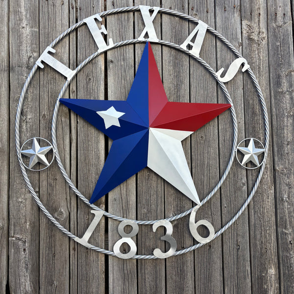 1836 TEXAS 1836 FLAG STAR RED WHITE BLUE TWISTED SILVER RING WESTERN HOME DECOR HANDMADE NEW