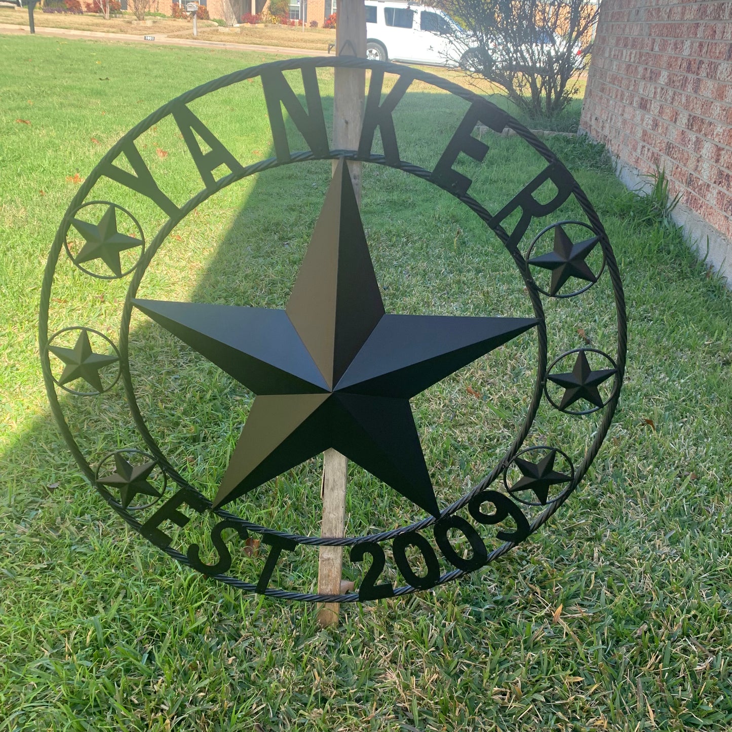 YANKER STYLE CUSTOM NAME STAR BARN METAL STAR 3d TWISTED ROPE RING WESTERN HOME DECOR RUSTIC BLACK HANDMADE 24",32",36",50"