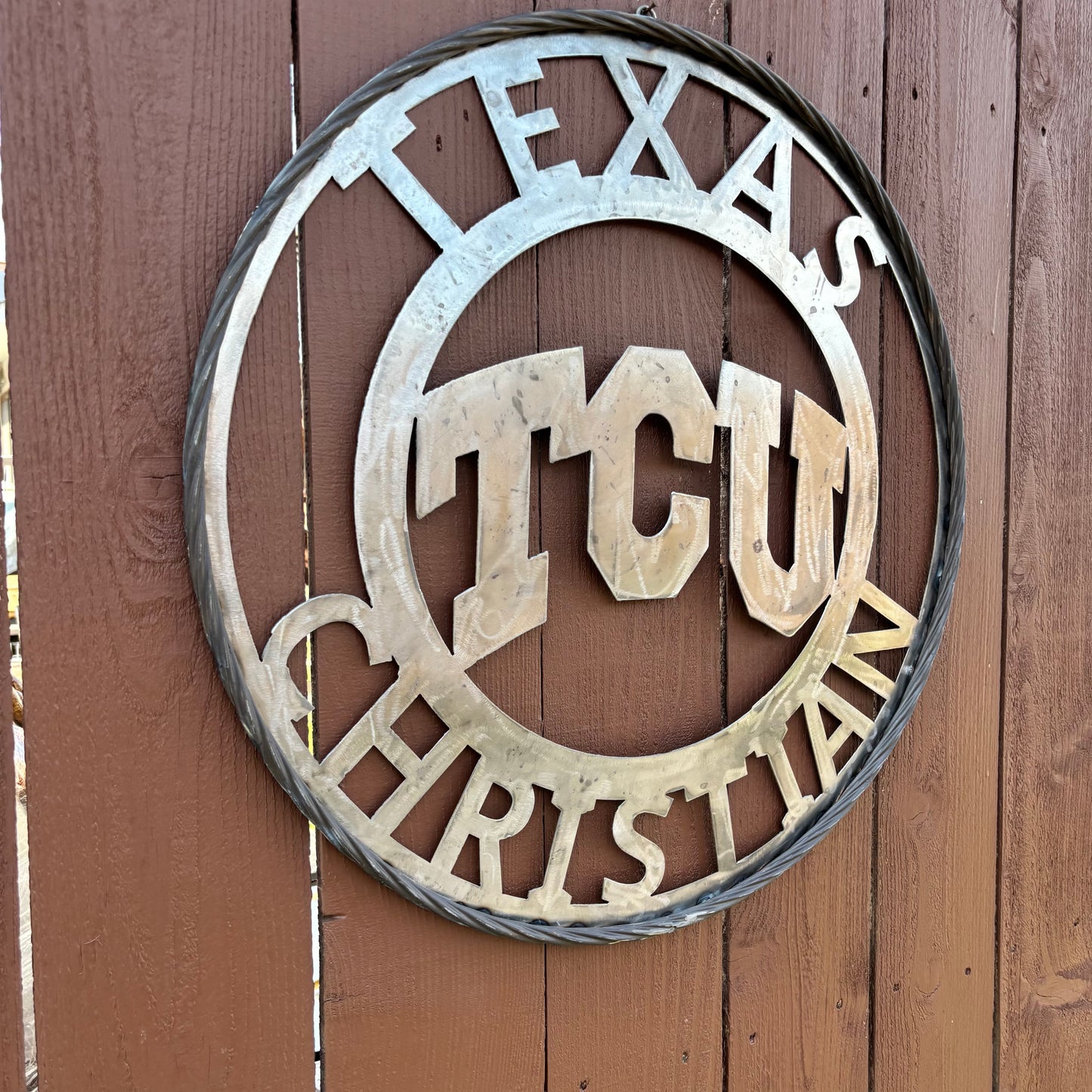 TCU TEXAS CHRISTIAN CUSTOM RAW METAL VINTAGE CRAFT TEAM SIGN UNPAINTED HANDMADE