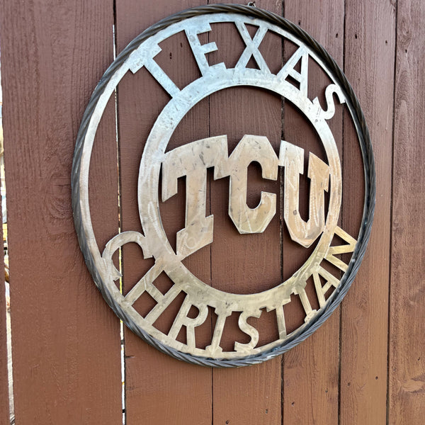 TCU TEXAS CHRISTIAN CUSTOM RAW METAL VINTAGE CRAFT TEAM SIGN UNPAINTED HANDMADE