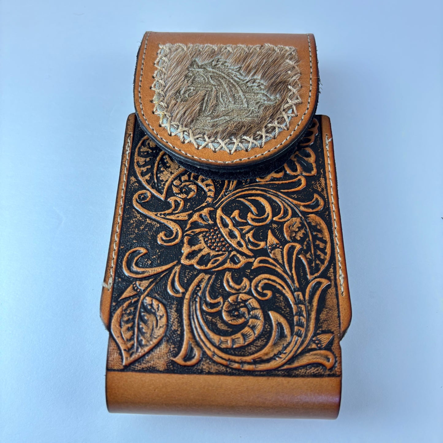 7" HORSE LEATHER HOLSTER TAN POUCH EXTRA LARGE  BELT LOOP CELL PHONE CASE UNIVERSAL OVERSIZE #EH13323