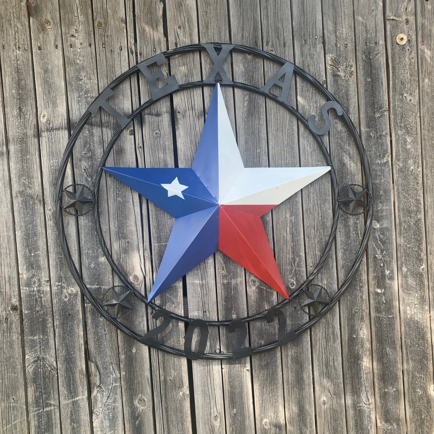 TEXAS 2022 STYLE CUSTOM NAME BARN STAR METAL LONESTAR 3d TWISTED BLACK ROPE RING WESTERN HOME DECOR   HANDMADE 24",32",36"