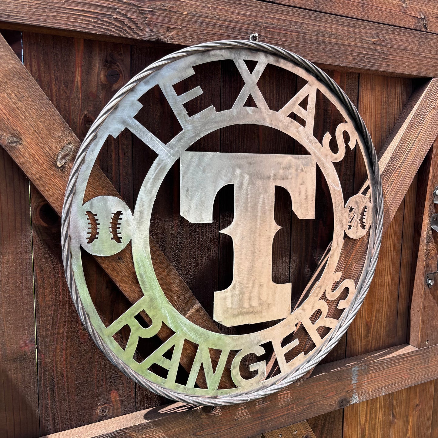 TEXAS RANGERS CUSTOM RAW METAL VINTAGE CRAFT TEAM SIGN TWISTED ROPE RING HANDMADE
