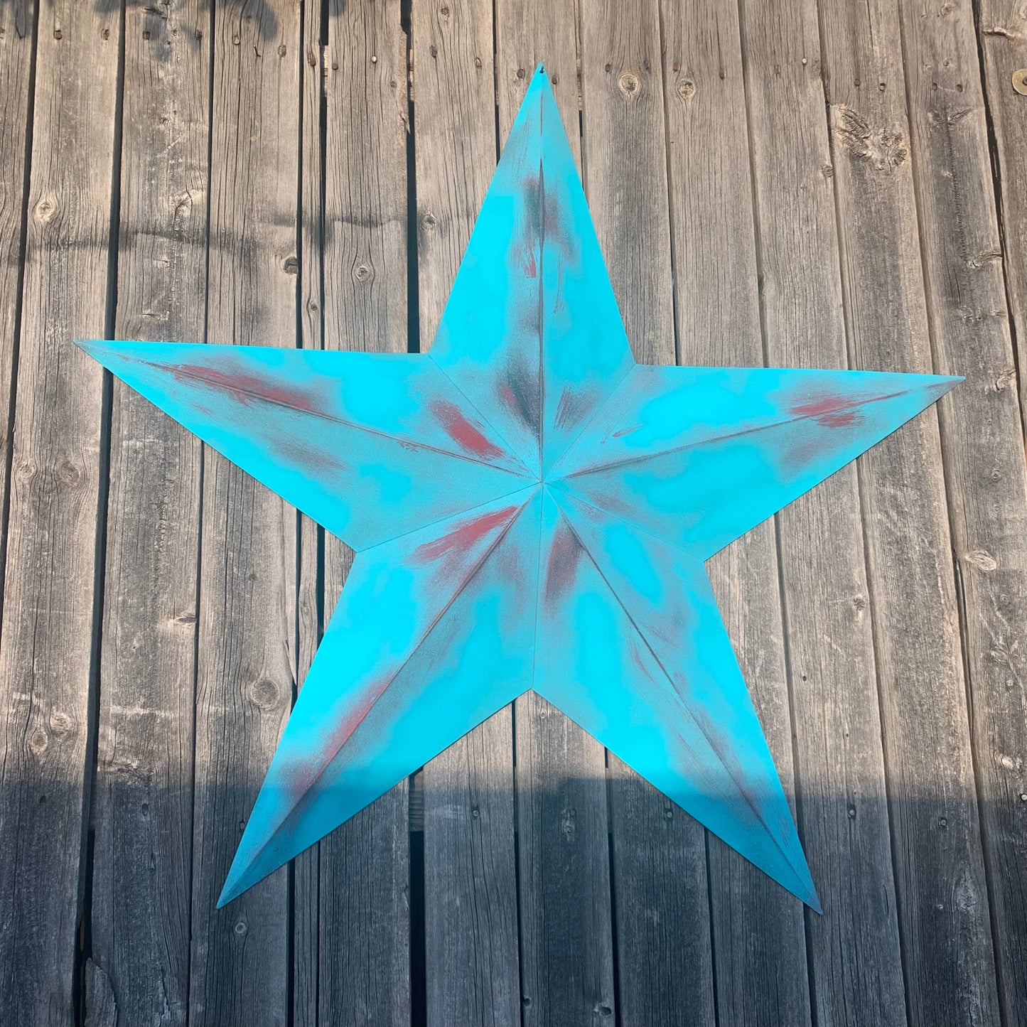 #EH10540 TURQUOISE DISTRESSED TWO TONE BARN STAR METAL ART WESTERN HOME DECOR HANDMADE NEW