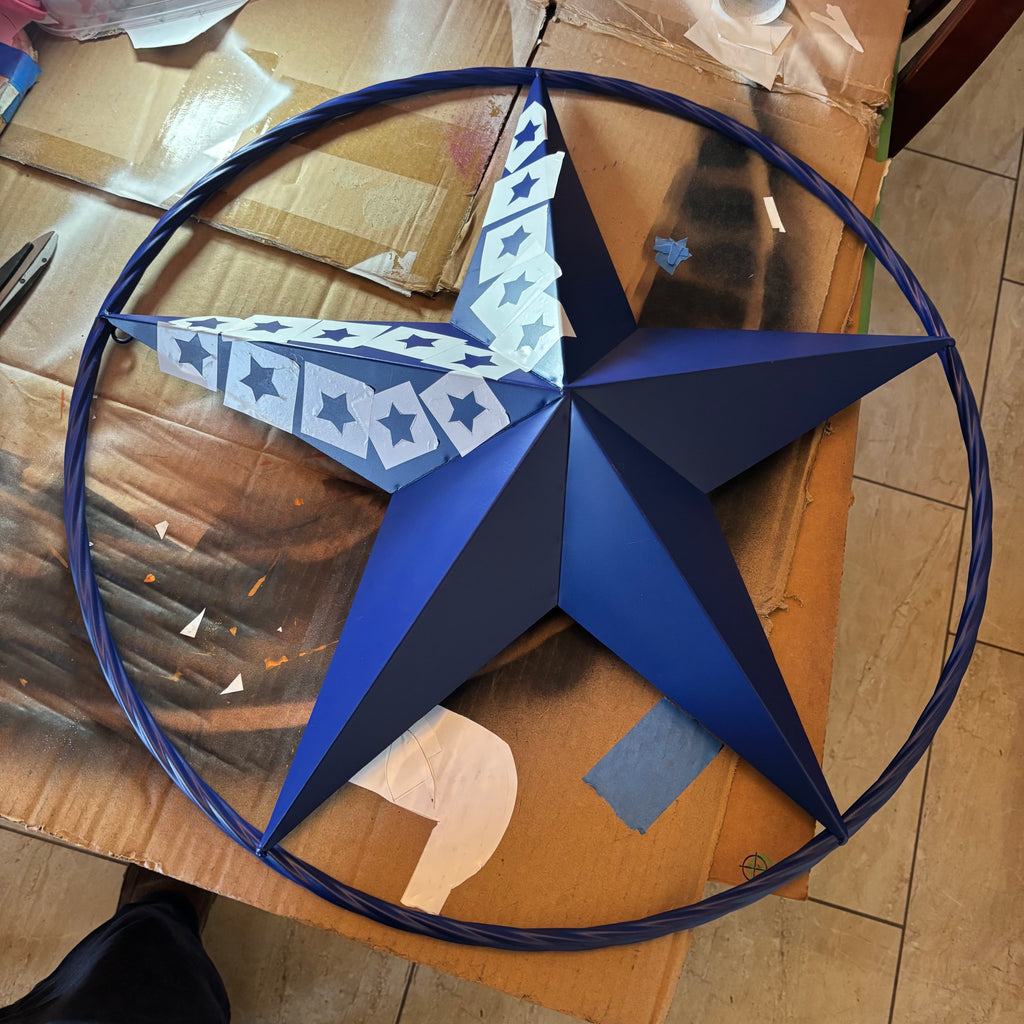 INK BLUE BARN LONE STAR WITH 50 STARS STATES PATRIOTIC TWISTED ROPE RING WESTERN HOME DECOR HANDMADE 24",36" #EH