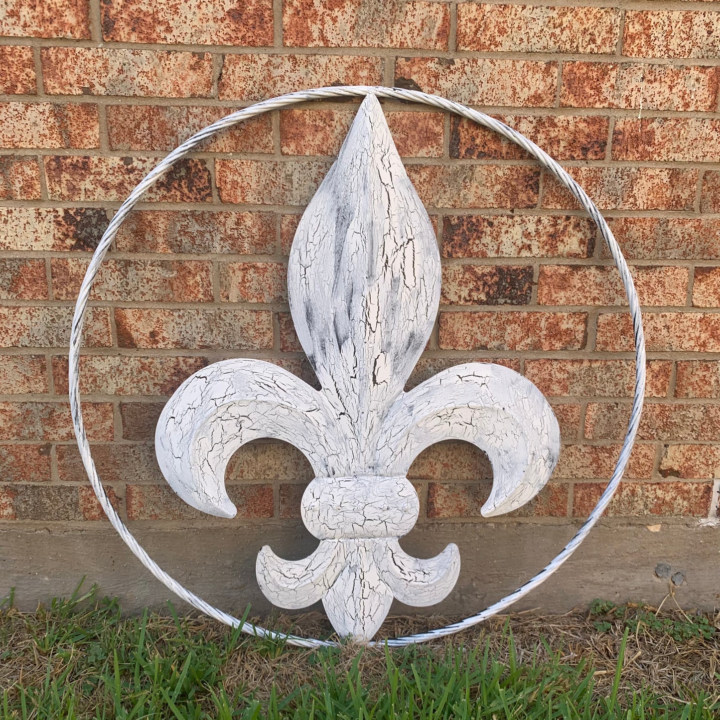 24",36" FLEUR DE LIS METAL CRACKLE WHITE WESTERN HOME DECOR HANDMADE WALL ART NEW #EH10149
