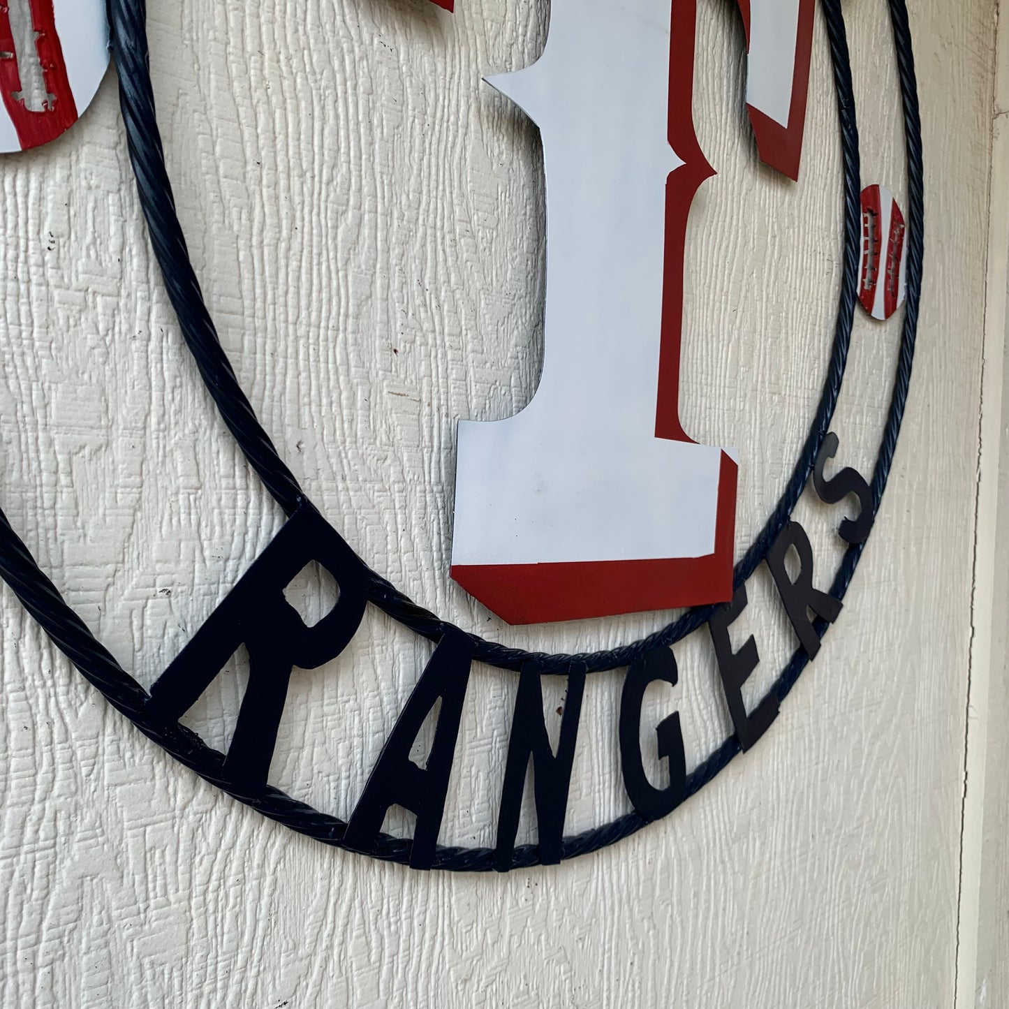 TEXAS RANGERS CUSTOM METAL VINTAGE CRAFT TEAM SIGN WHITE & RED & NAVY BLUE RING HANDMADE