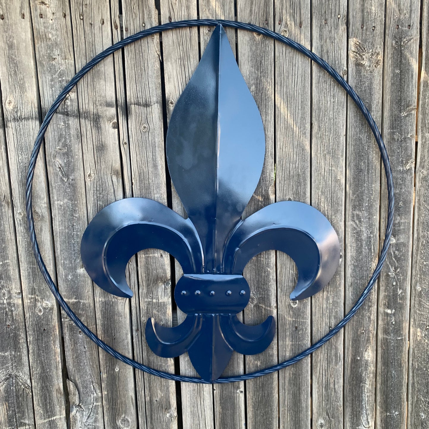NAVY BLUE 24",36" FLEUR DE LIS METAL WALL ART SIGN WESTERN HOME DECOR HANDMADE NEW #EH10764