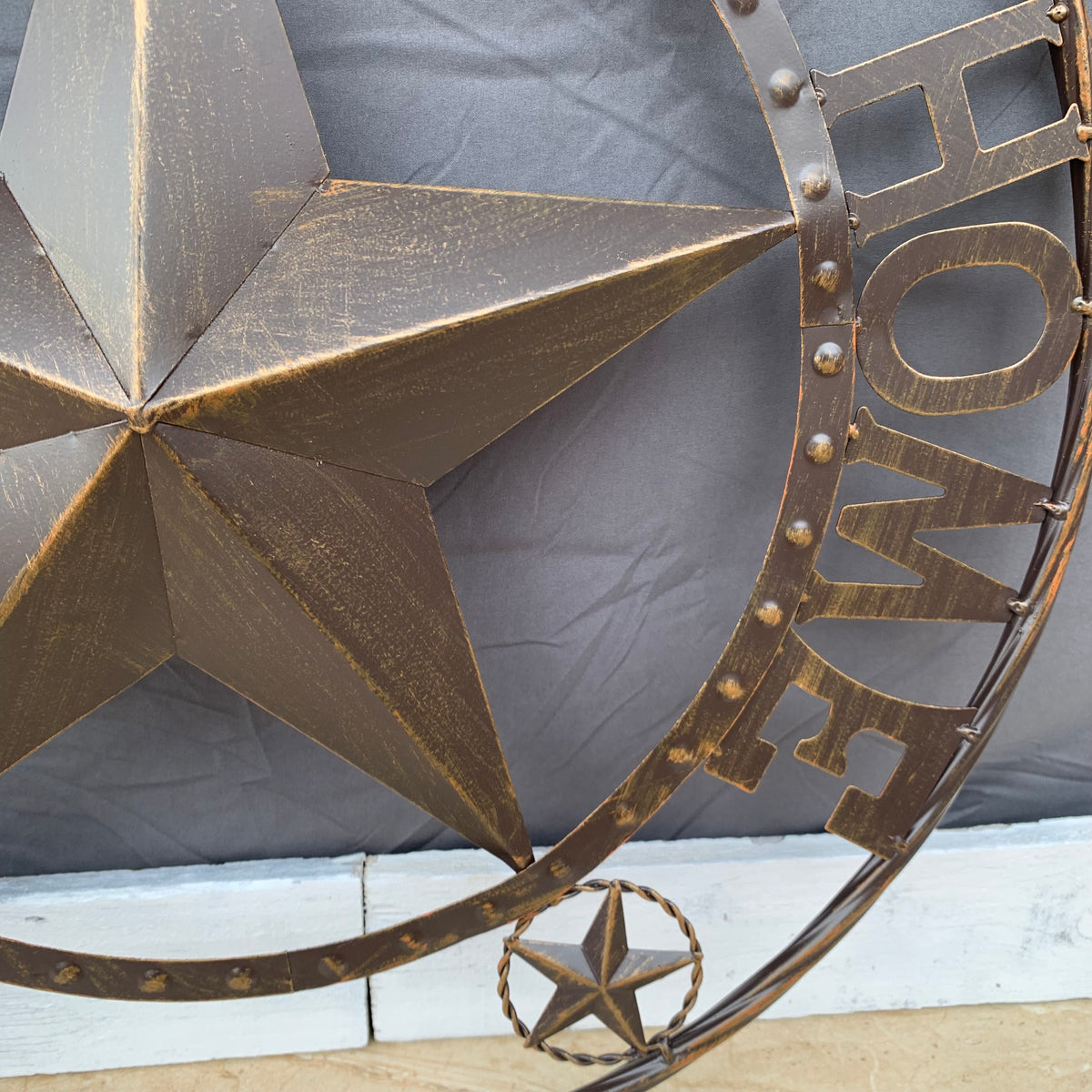 24" GOD BLESS OUR HOME BEADED STAR COLIBROX METAL TWISTED ROPE RING LONE STAR WALL ART WESTERN HOME DECOR RUSTIC DARK BRONZE COPPER HANDMADE NEW