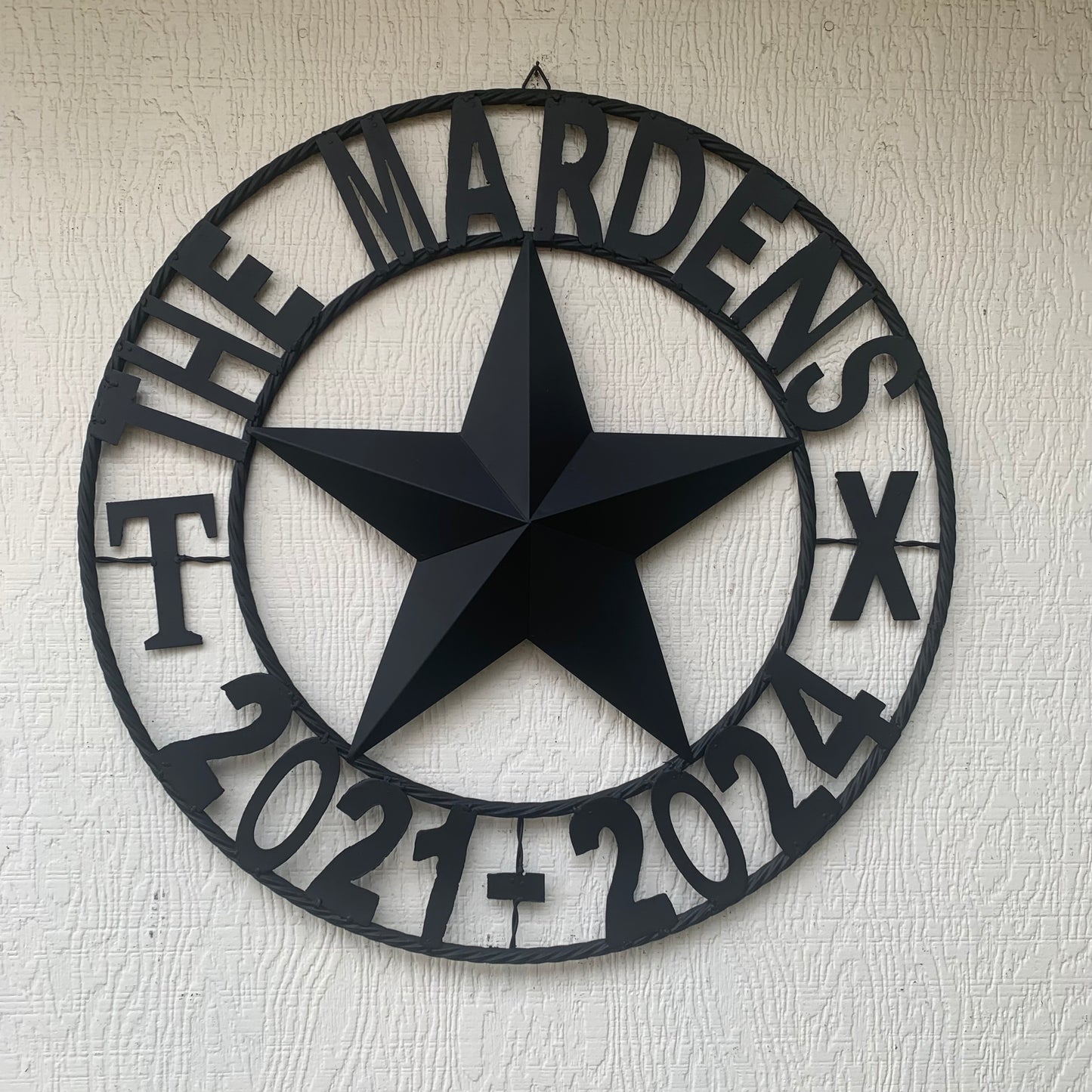 MARDENS STYLE CUSTOM NAME STAR BARN METAL STAR 3d TWISTED ROPE RING WESTERN HOME DECOR RUSTIC BLACK HANDMADE 24",32",36",50"