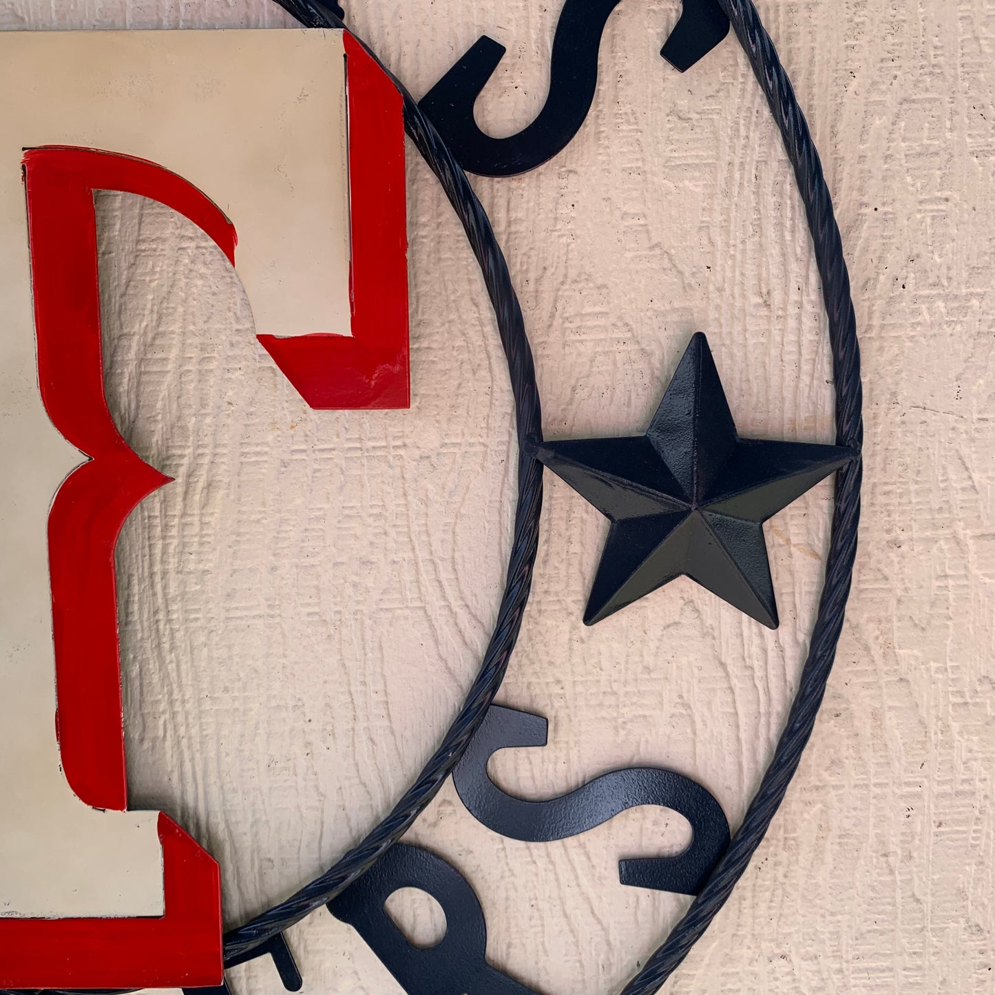 12", 18", 24", 32" TEXAS RANGERS BARN CUSTOM METAL VINTAGE CRAFT SIGN TEAM  WHITE & RED & NAVY BLUE RING & STAR HANDMADE
