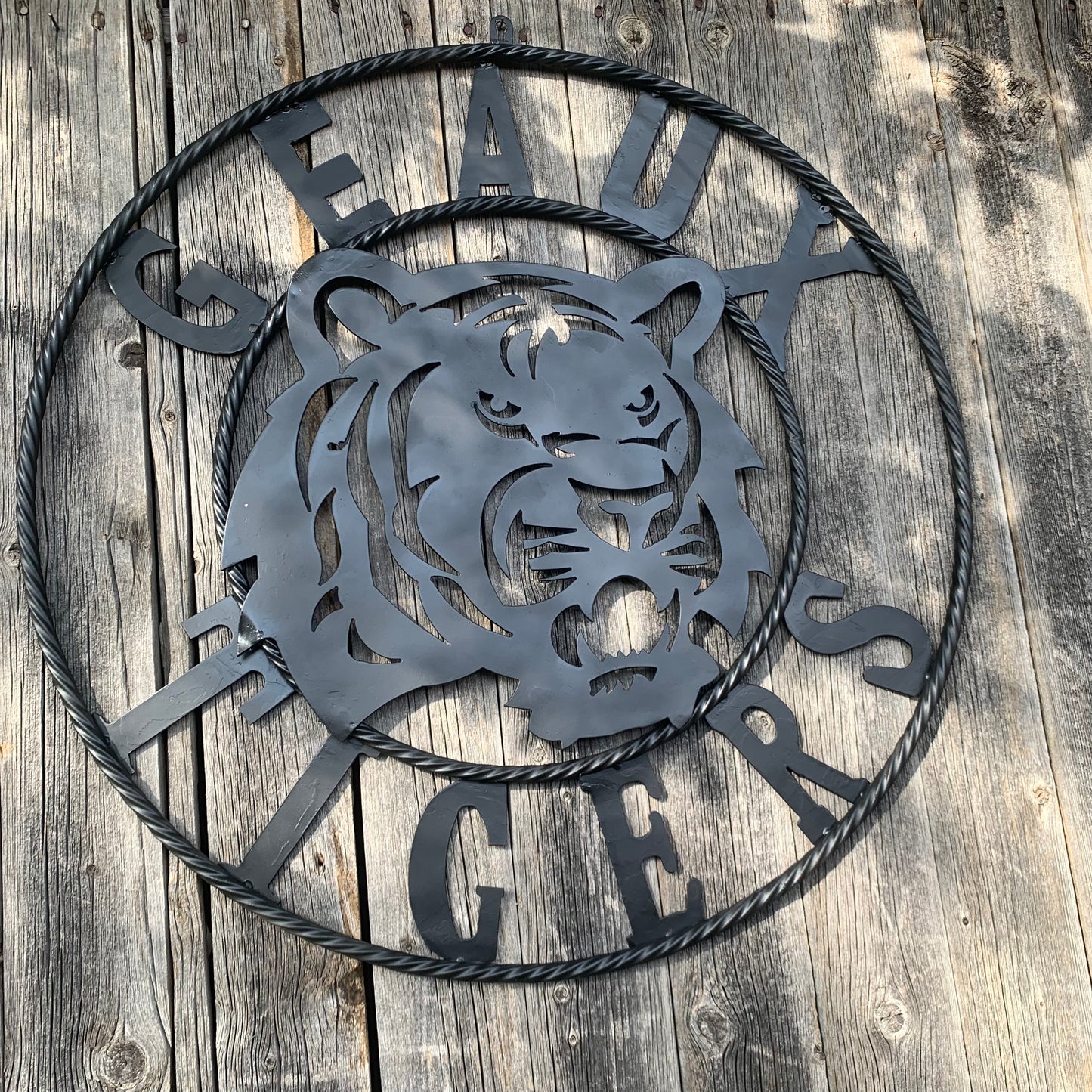 GEAUX TIGERS BLACK CUSTOM METAL VINTAGE CRAFT SIGN TEAM HANDMADE