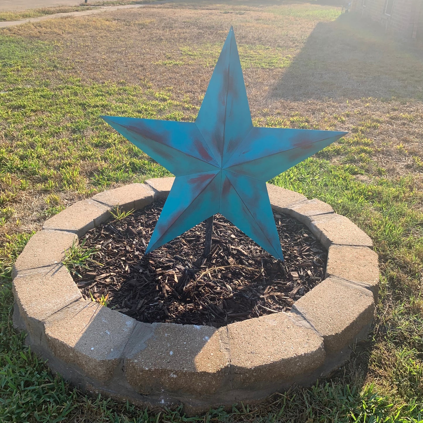 #EH10540 TURQUOISE DISTRESSED TWO TONE BARN STAR METAL ART WESTERN HOME DECOR HANDMADE NEW