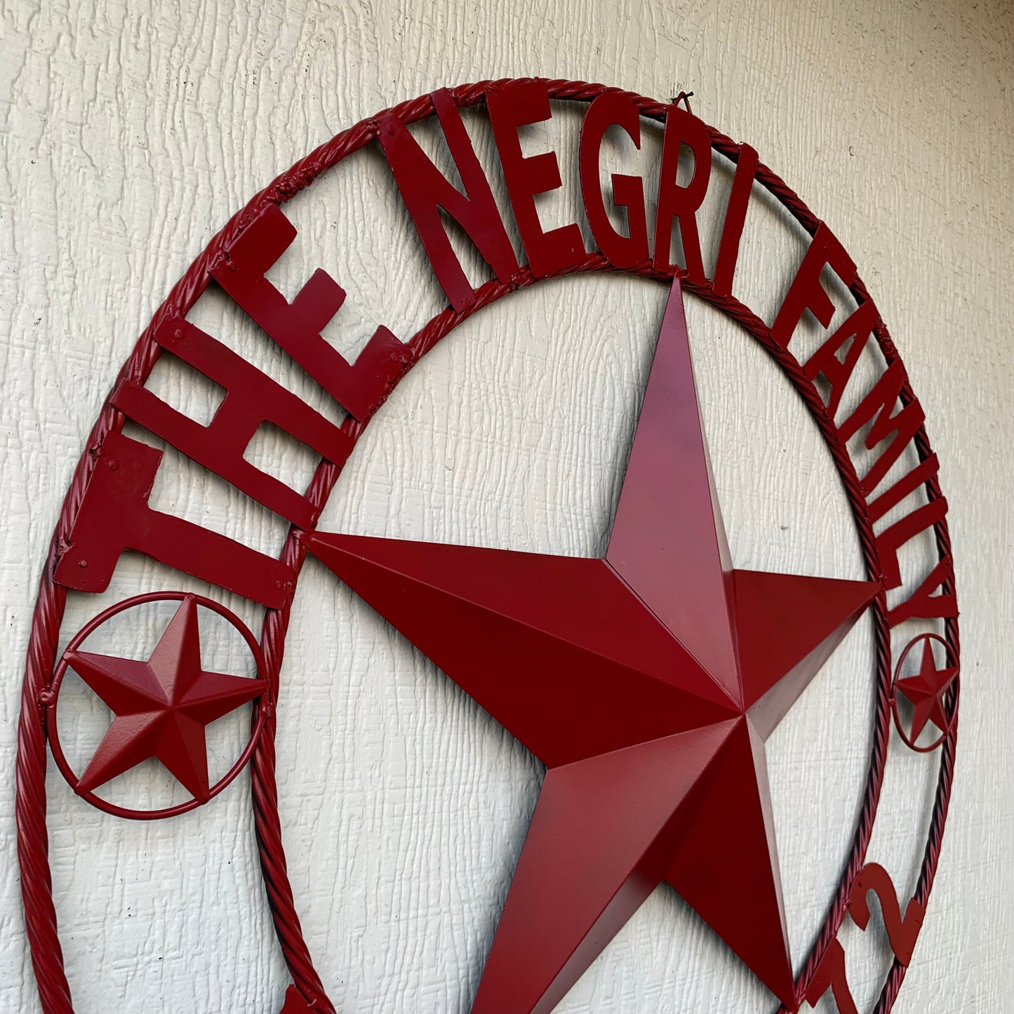 NEGRI FAMILY STYLE YOUR CUSTOM NAME STAR BARN STAR METAL LONE STAR WESTERN HOME DECOR RUSTIC BURGUNDY RED HANDMADE 24",32",36",50"