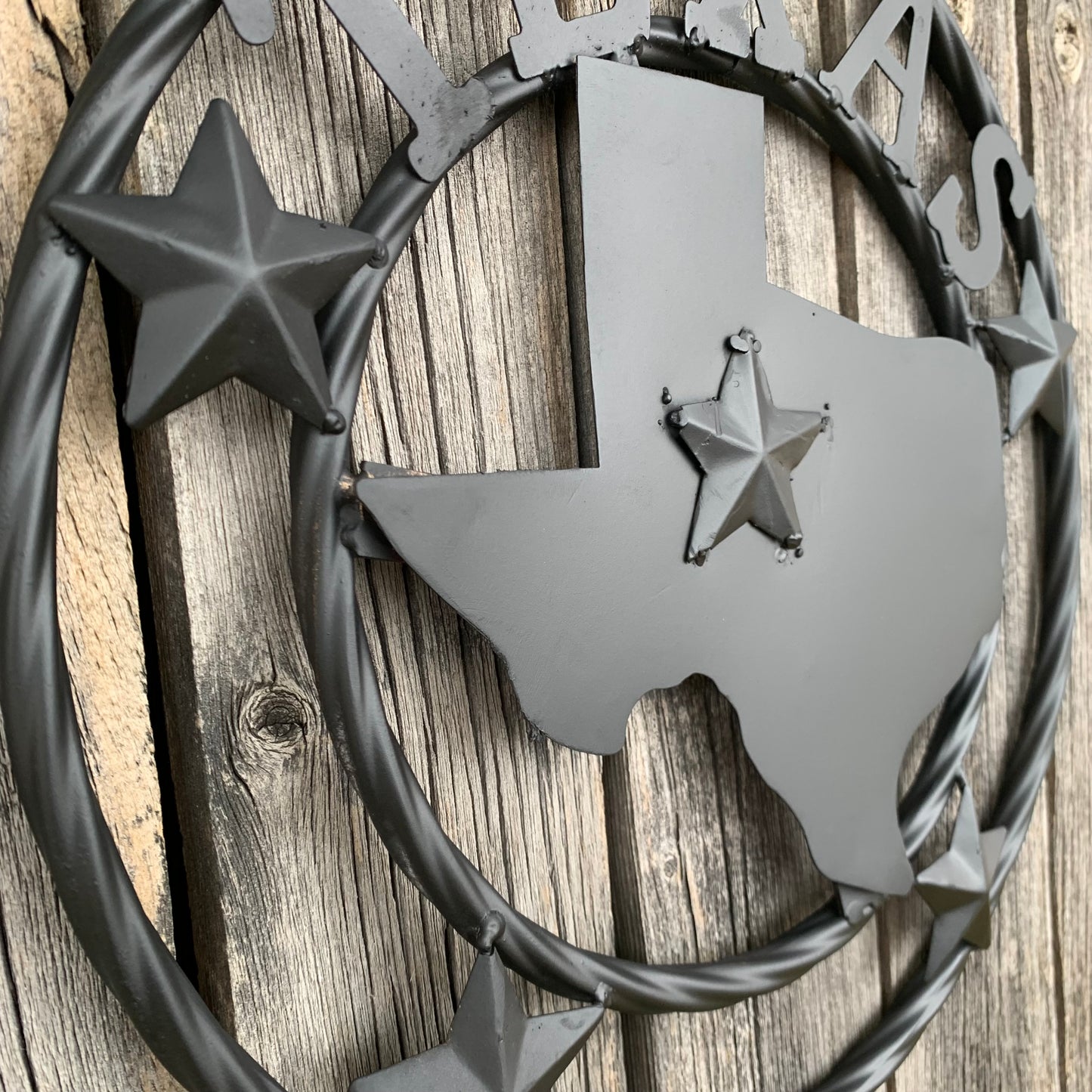 12" STATE OF TEXAS MAP RUSTIC BLACK TWISTED RING METAL SIGN WESTERN HOME DECOR HANDMADE NEW