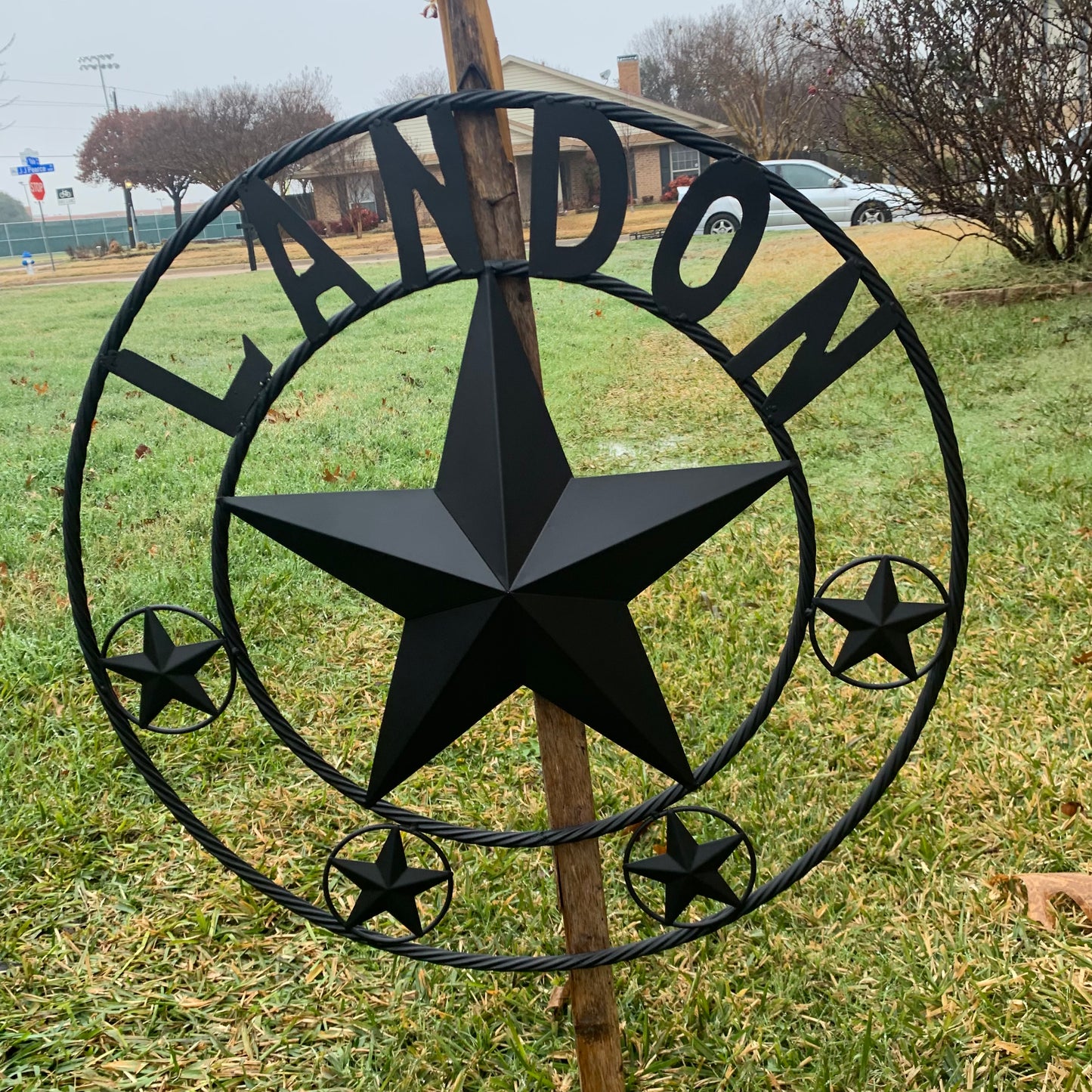 LANDON STYLE CUSTOM NAME STAR BARN METAL STAR 3d TWISTED ROPE RING WESTERN HOME DECOR RUSTIC BLACK HANDMADE 24",32",36",50"