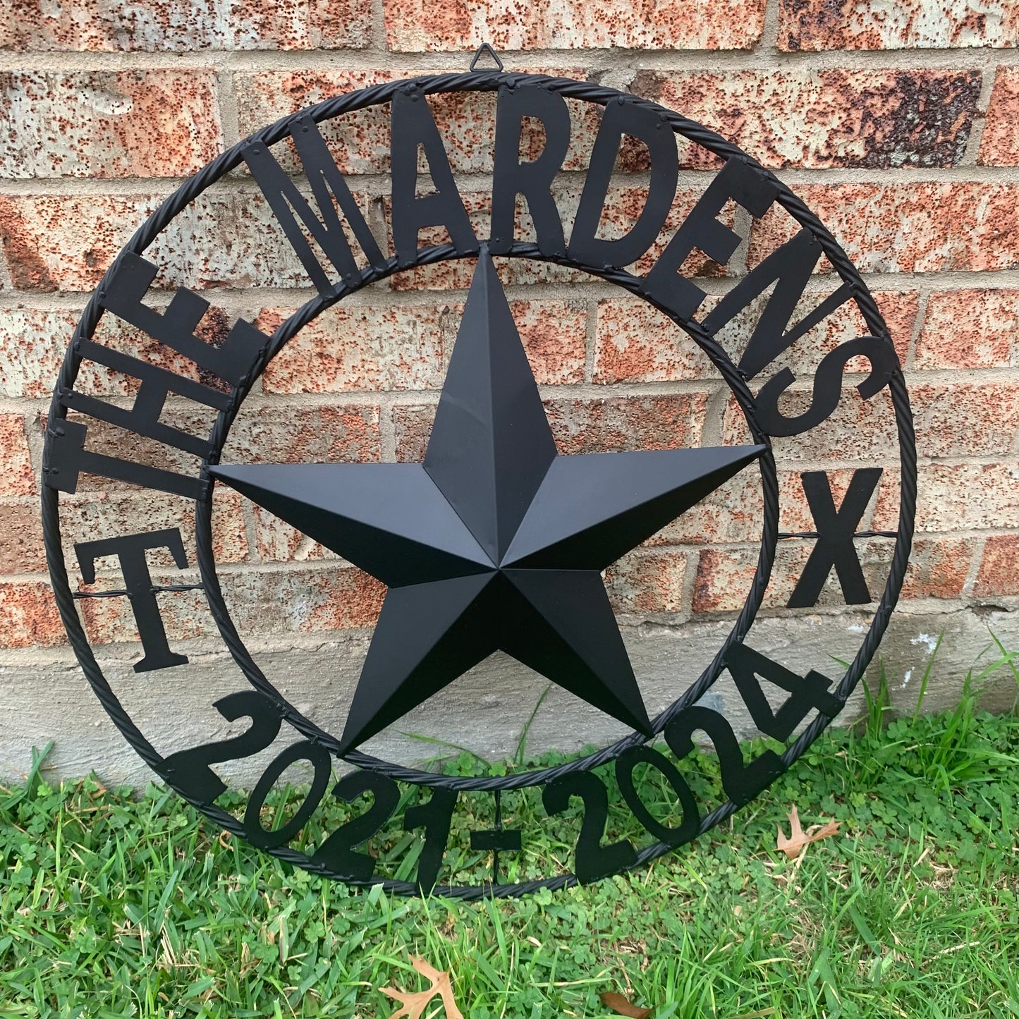 MARDENS STYLE CUSTOM NAME STAR BARN METAL STAR 3d TWISTED ROPE RING WESTERN HOME DECOR RUSTIC BLACK HANDMADE 24",32",36",50"