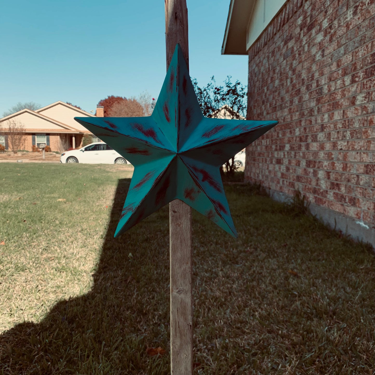 TURQUOISE DISTRESSED TWO TONE BARN STAR METAL ART WESTERN HOME DECOR HANDMADE NEW