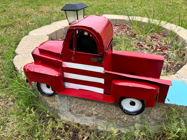 USA FLAG TRUCK 24" PICKUP PATRIOTIC TRUCK RED WHITE TAIL DOWN METAL GARDEN ART FIGURINE WESTERN HOME DECOR HANDMADE #EH12855