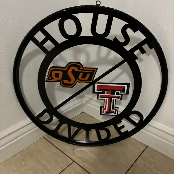 HOUSE DIVIDED OSU & TECH CUSTOM VINTAGE METAL CRAFT WALL ART RUSTIC TEAM SIGN HANDMADE 18",24",32",36