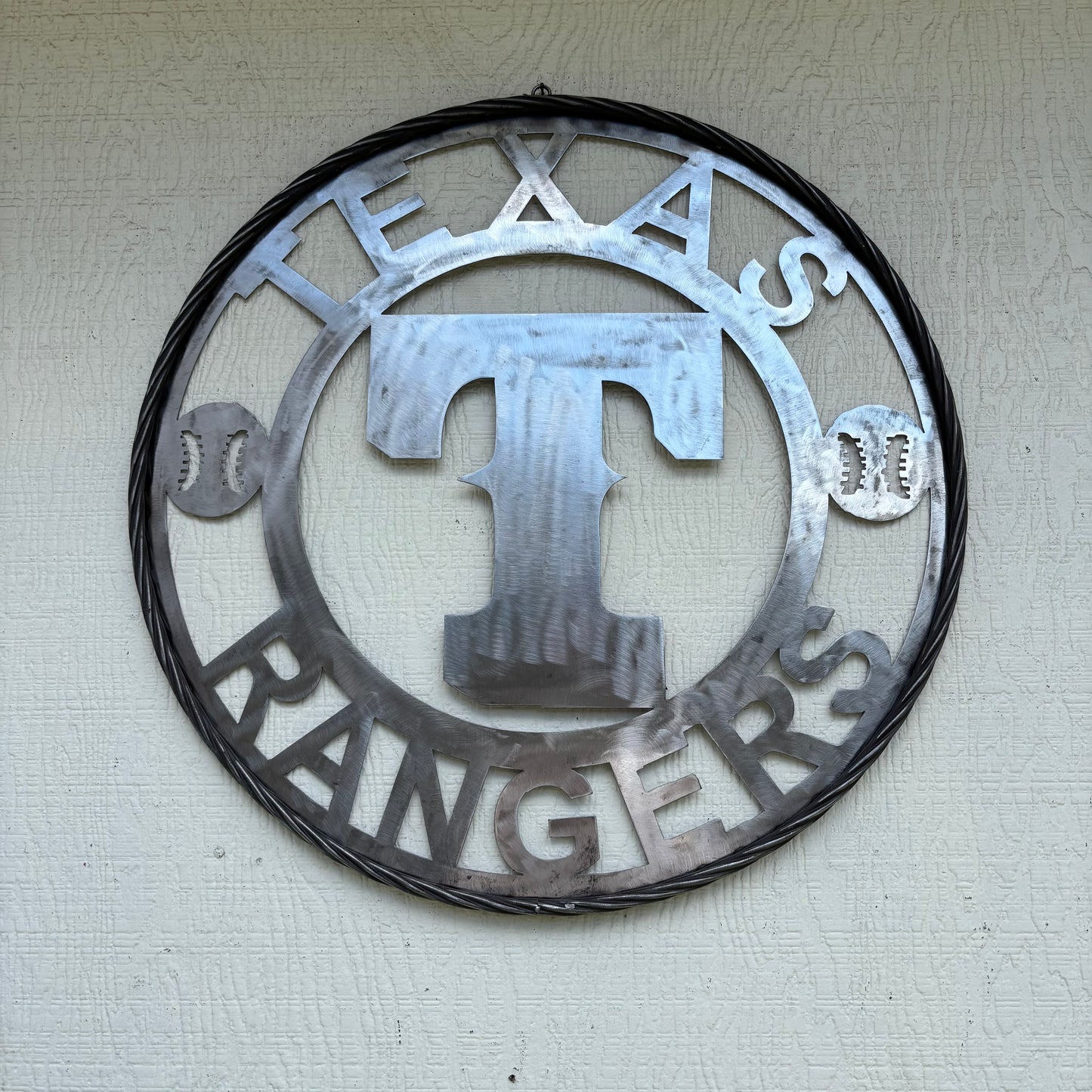 TEXAS RANGERS CUSTOM RAW METAL VINTAGE CRAFT TEAM SIGN TWISTED ROPE RING HANDMADE