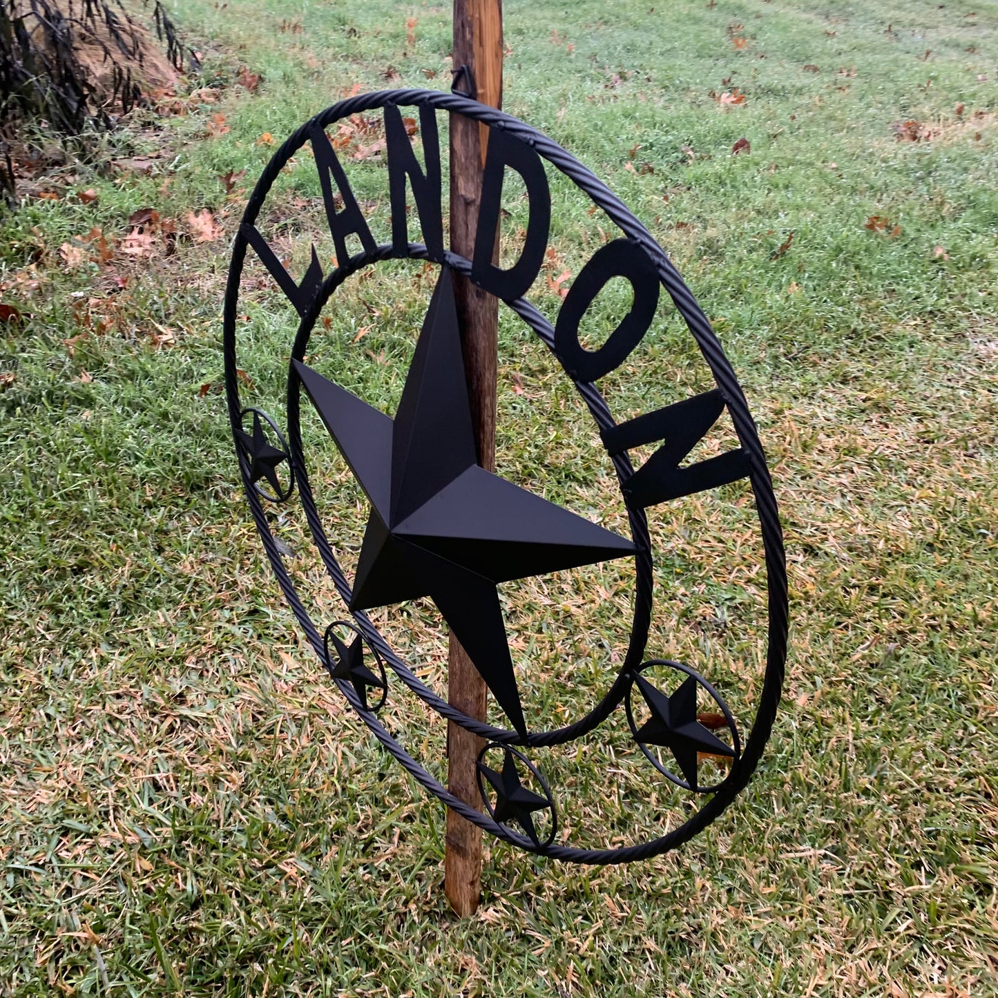 LANDON STYLE CUSTOM NAME STAR BARN METAL STAR 3d TWISTED ROPE RING WESTERN HOME DECOR RUSTIC BLACK HANDMADE 24",32",36",50"