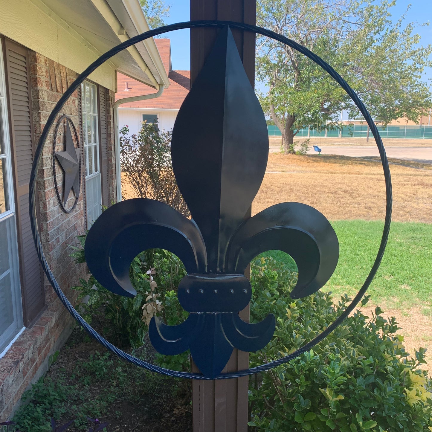 NAVY BLUE 24",36" FLEUR DE LIS METAL WALL ART SIGN WESTERN HOME DECOR HANDMADE NEW #EH10764