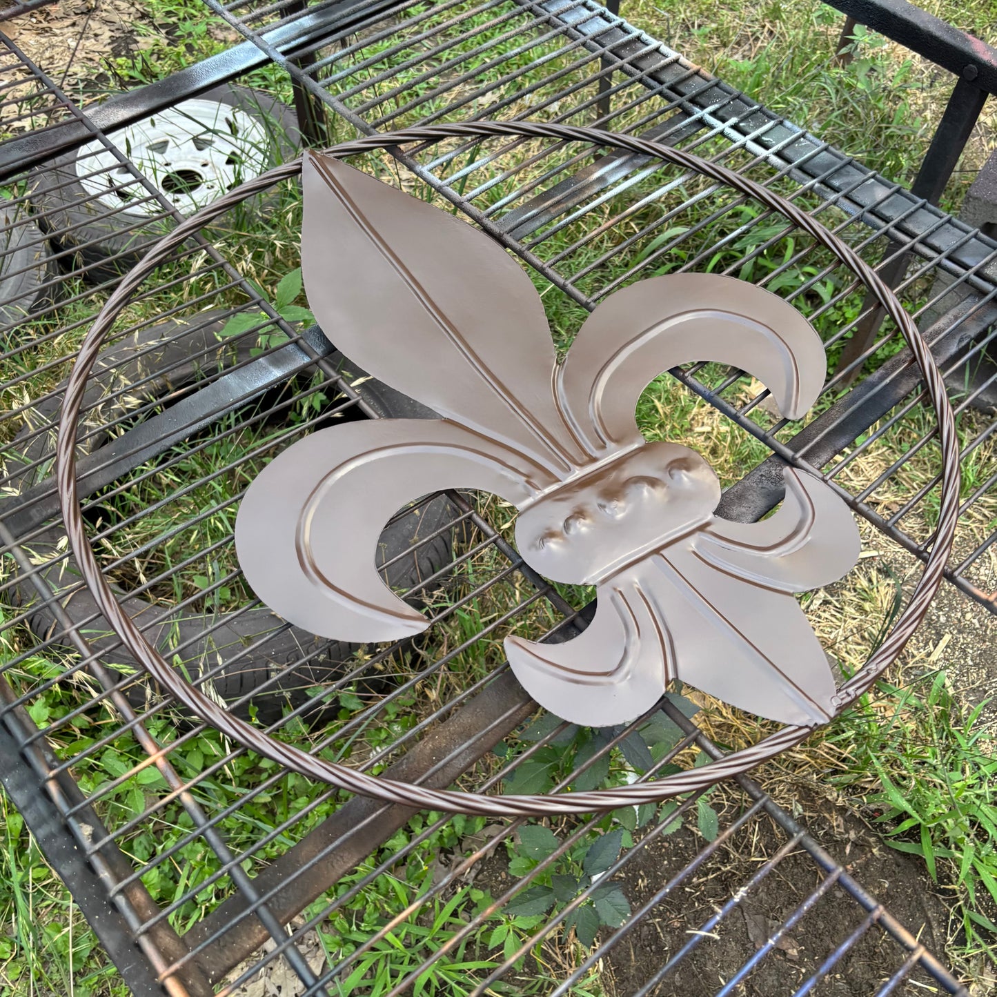 FLEUR DE LIS BROWN METAL WALL ART SIGN WESTERN HOME DECOR HANDMADE NEW 12",18",24",32"