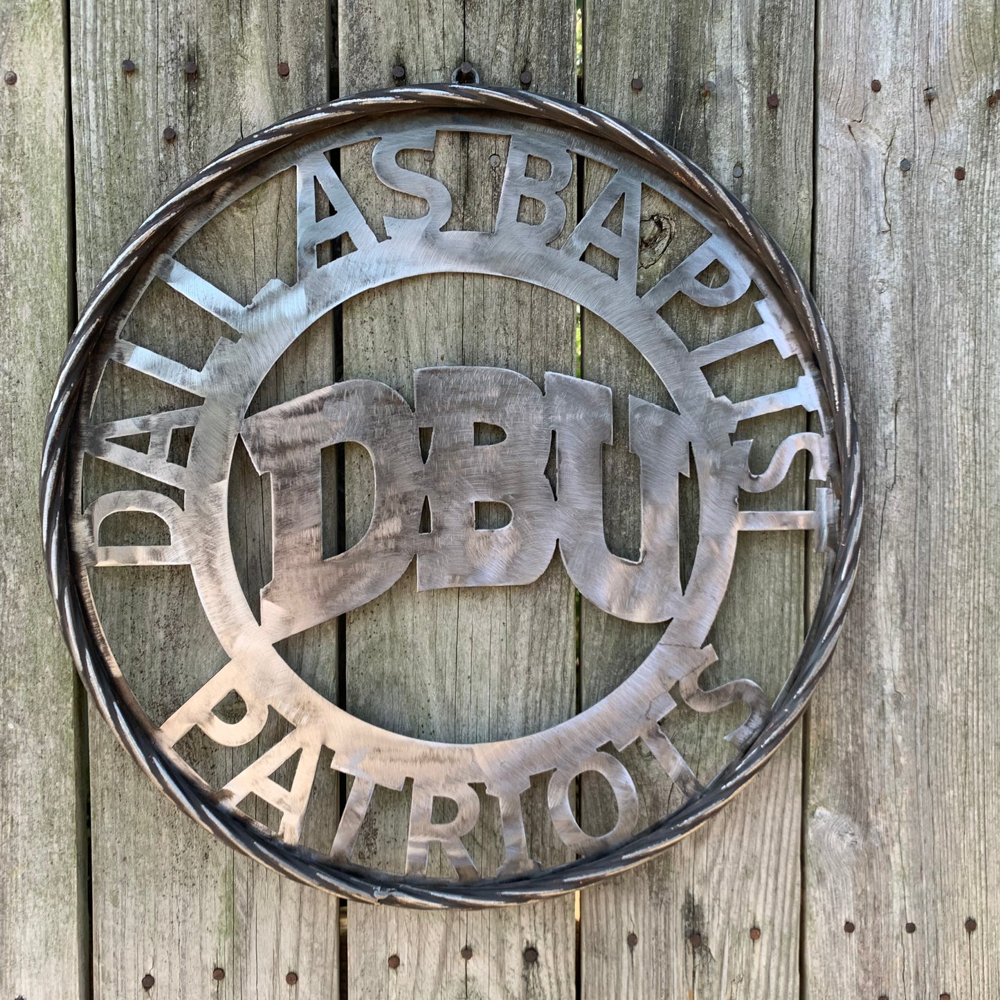 DBU DALLAS BAPTIST PATRIOTS CUSTOM RAW METAL NO PAINT VINTAGE METAL CRAFT SIGN TEAM WESTERN HOME DECOR HANDMADE