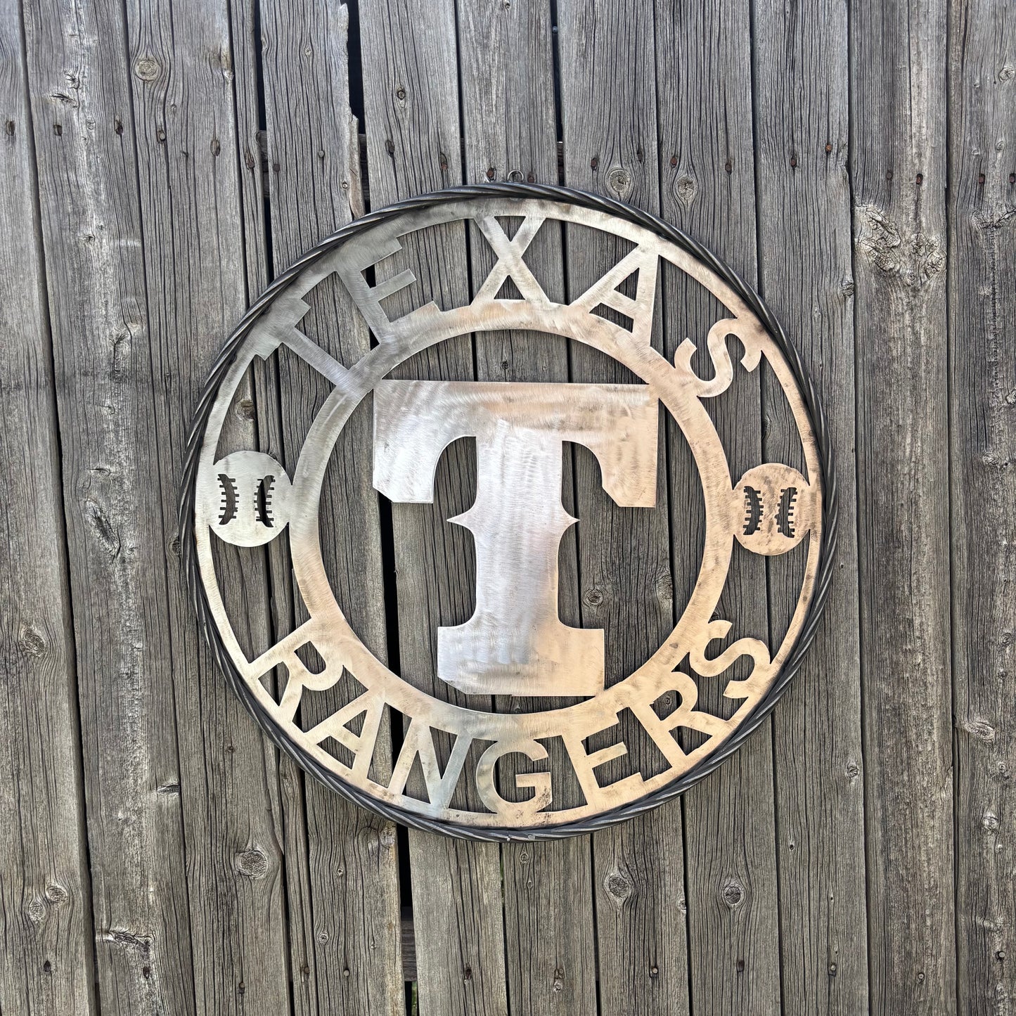 TEXAS RANGERS CUSTOM RAW METAL VINTAGE CRAFT TEAM SIGN TWISTED ROPE RING HANDMADE