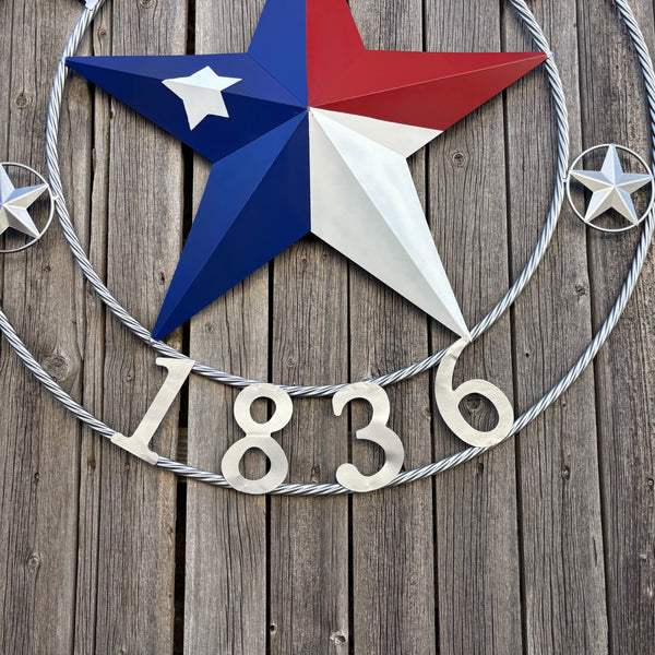 1836 TEXAS 1836 FLAG STAR RED WHITE BLUE TWISTED SILVER RING WESTERN HOME DECOR HANDMADE NEW