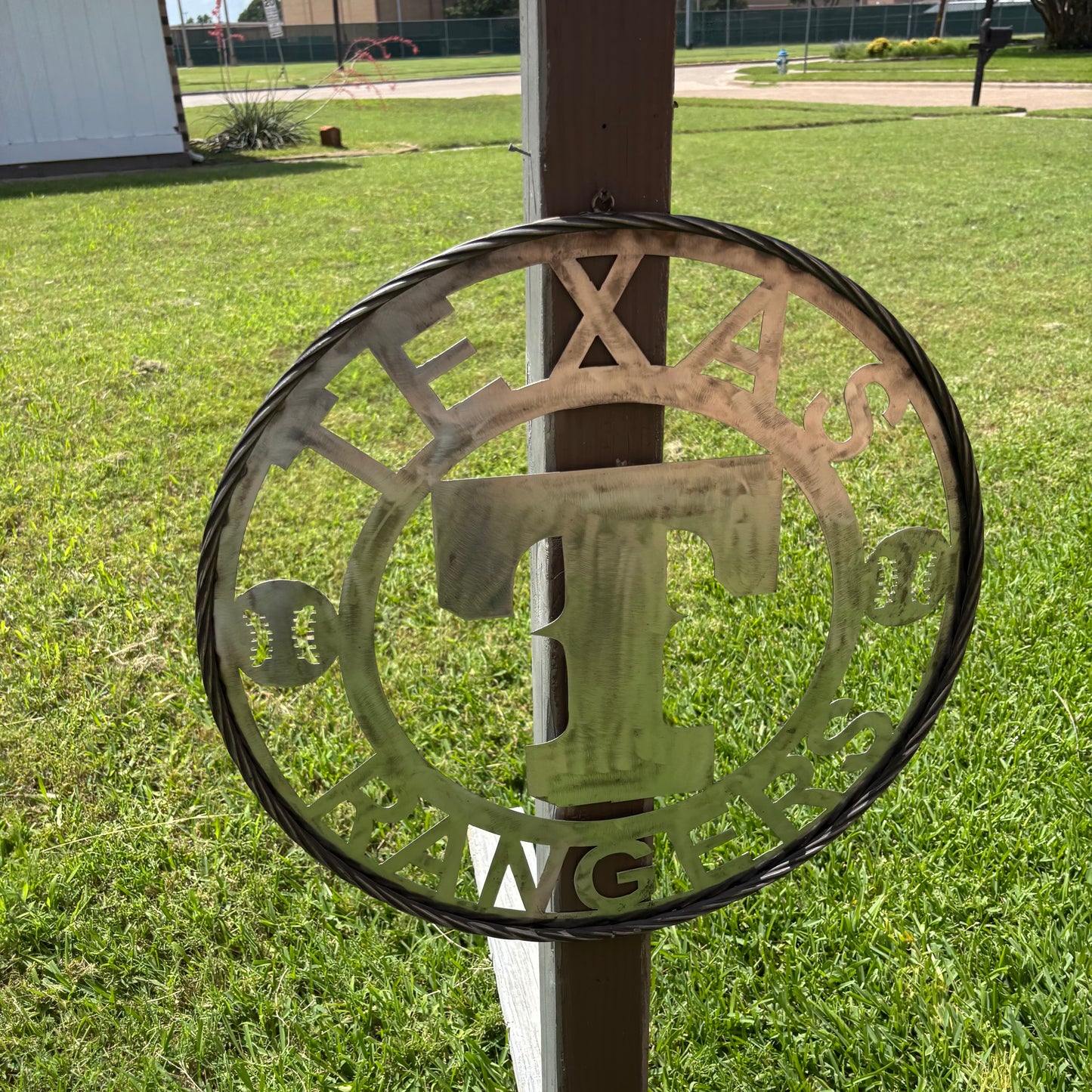 TEXAS RANGERS CUSTOM RAW METAL VINTAGE CRAFT TEAM SIGN TWISTED ROPE RING HANDMADE