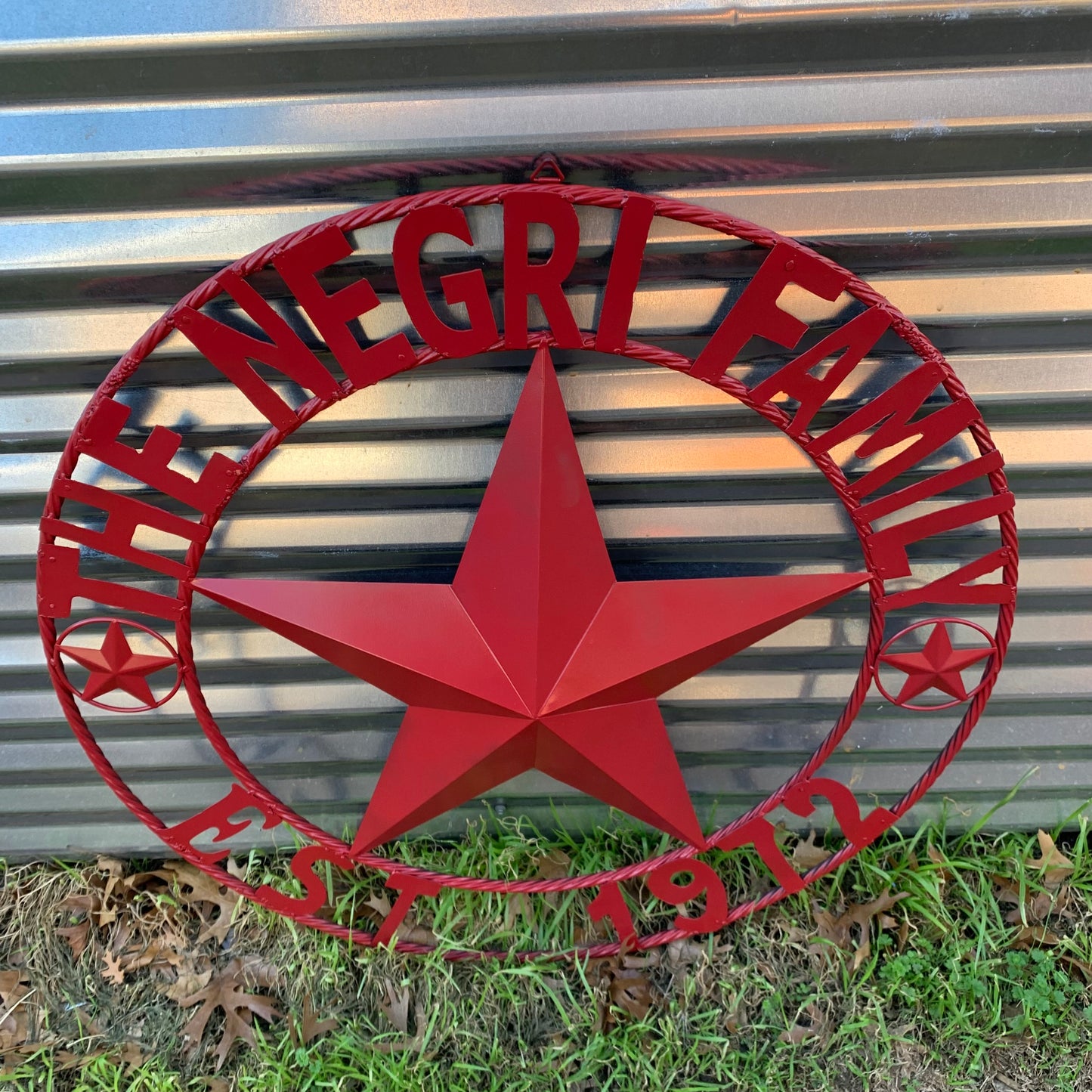 NEGRI FAMILY STYLE YOUR CUSTOM NAME STAR BARN STAR METAL LONE STAR WESTERN HOME DECOR RUSTIC BURGUNDY RED HANDMADE 24",32",36",50"