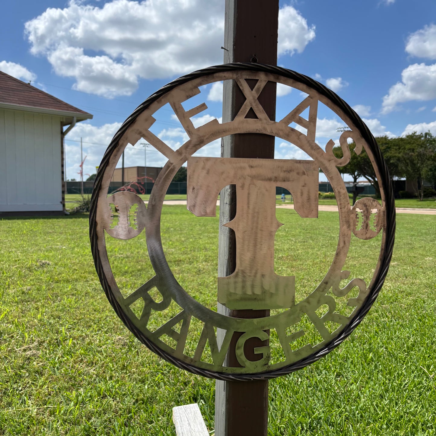 TEXAS RANGERS CUSTOM RAW METAL VINTAGE CRAFT TEAM SIGN TWISTED ROPE RING HANDMADE