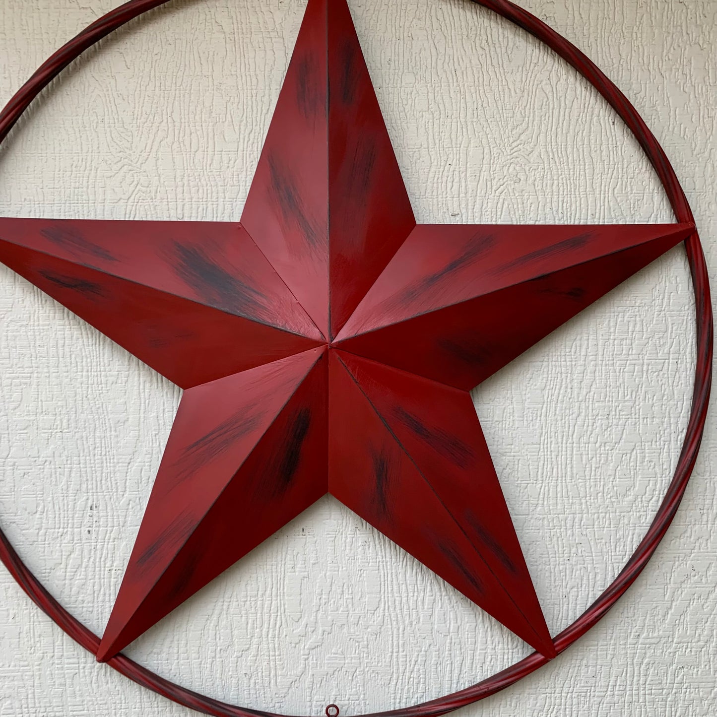 RED DISTRESSED STAR TWO TONE TEXTURE BARN STAR METAL LONESTAR TWISTED ROPE RING WESTERN HOME DECOR HANDMADE NEW #EH12958