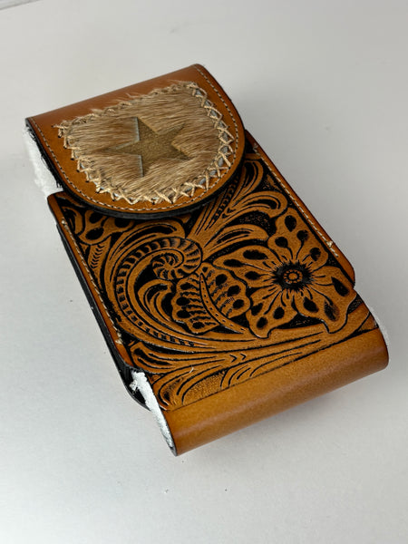 7" STAR LEATHER HOLSTER TAN BROWN STAR POUCH EXTRA LARGE  BELT LOOP CELL PHONE CASE UNIVERSAL OVERSIZE