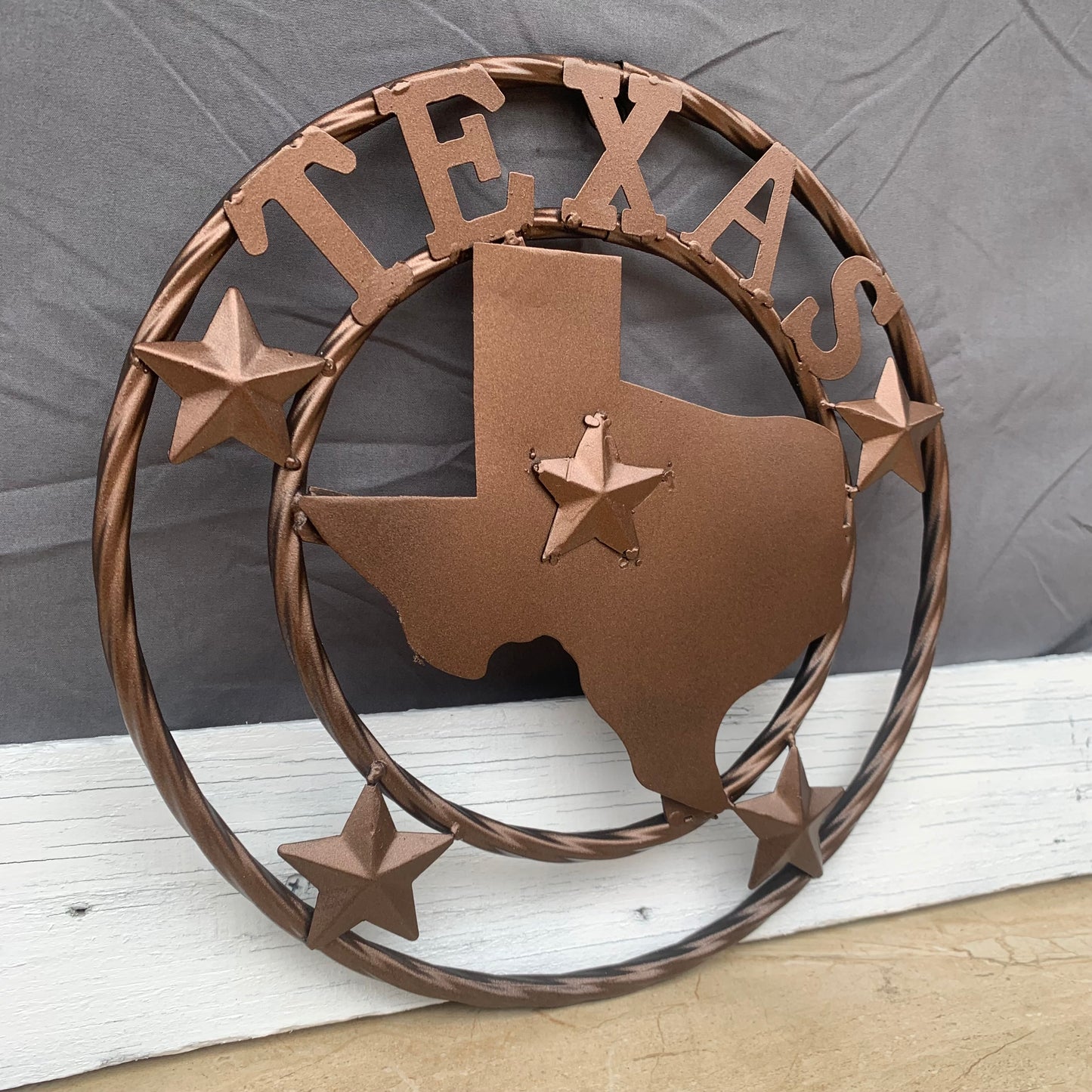 12" STATE OF TEXAS MAP RUSTIC BRONZE TWISTED RING METAL SIGN WESTERN HOME DECOR HANDMADE NEW