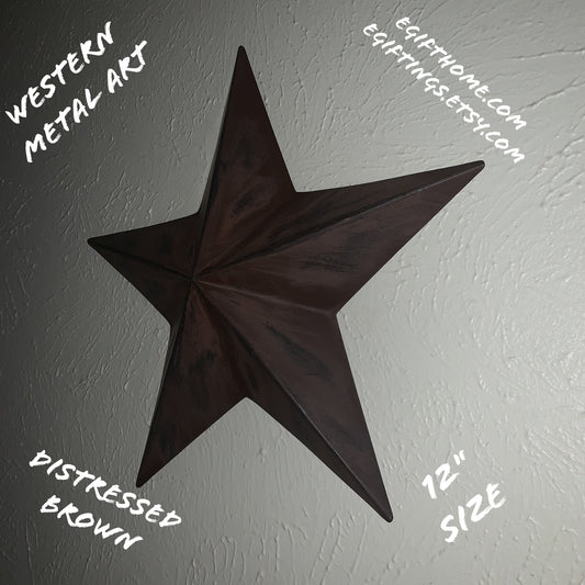 DISTRESSED BROWN TWO TONE BARN STAR METAL ART WESTERN HOME DECOR HANDMADE NEW