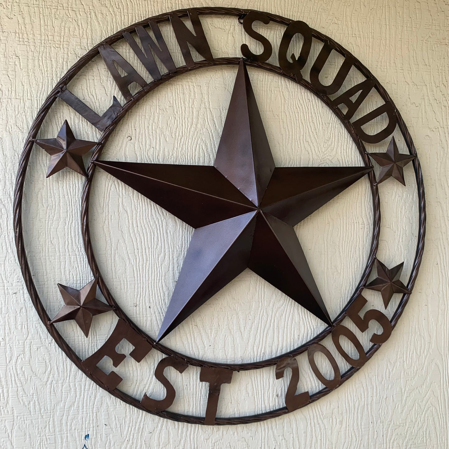 LAWN SQUAD STYLE CUSTOM BARN STAR NAME YOUR CUSTOM NAME STAR METAL NAME BARN STAR WITH TWISTED ROPE RING DESIGN METAL WALL 3d STAR ART WESTERN HOME DECOR RUSTIC BRONZE NEW