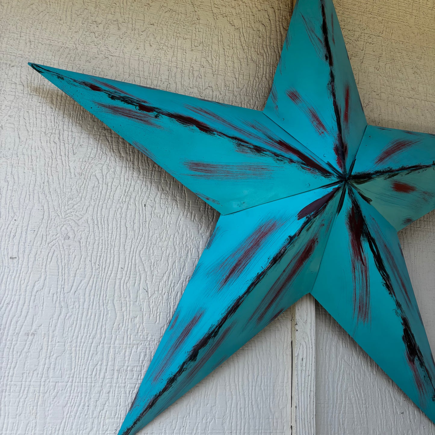TURQUOISE DISTRESSED TWO TONE BARN STAR METAL ART WESTERN HOME DECOR HANDMADE