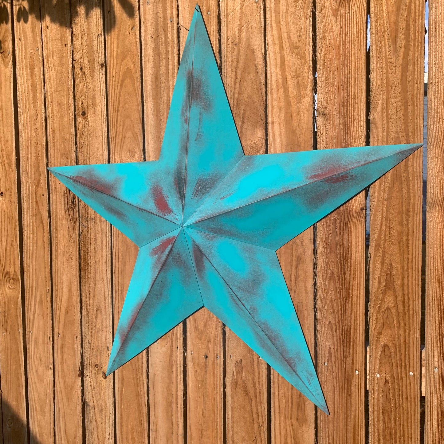 #EH10540 TURQUOISE DISTRESSED TWO TONE BARN STAR METAL ART WESTERN HOME DECOR HANDMADE NEW