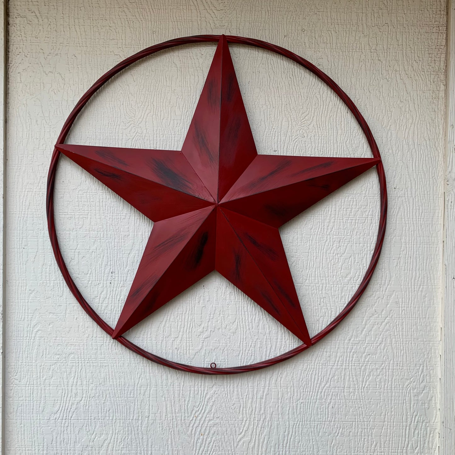 RED DISTRESSED STAR TWO TONE TEXTURE BARN STAR METAL LONESTAR TWISTED ROPE RING WESTERN HOME DECOR HANDMADE NEW #EH12958
