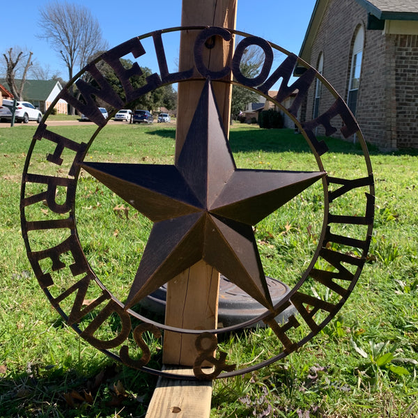 WELCOME FRIENDS FAMILY BARN METAL STAR WALL ART WESTERN HOME DECOR HANDMADE NEW