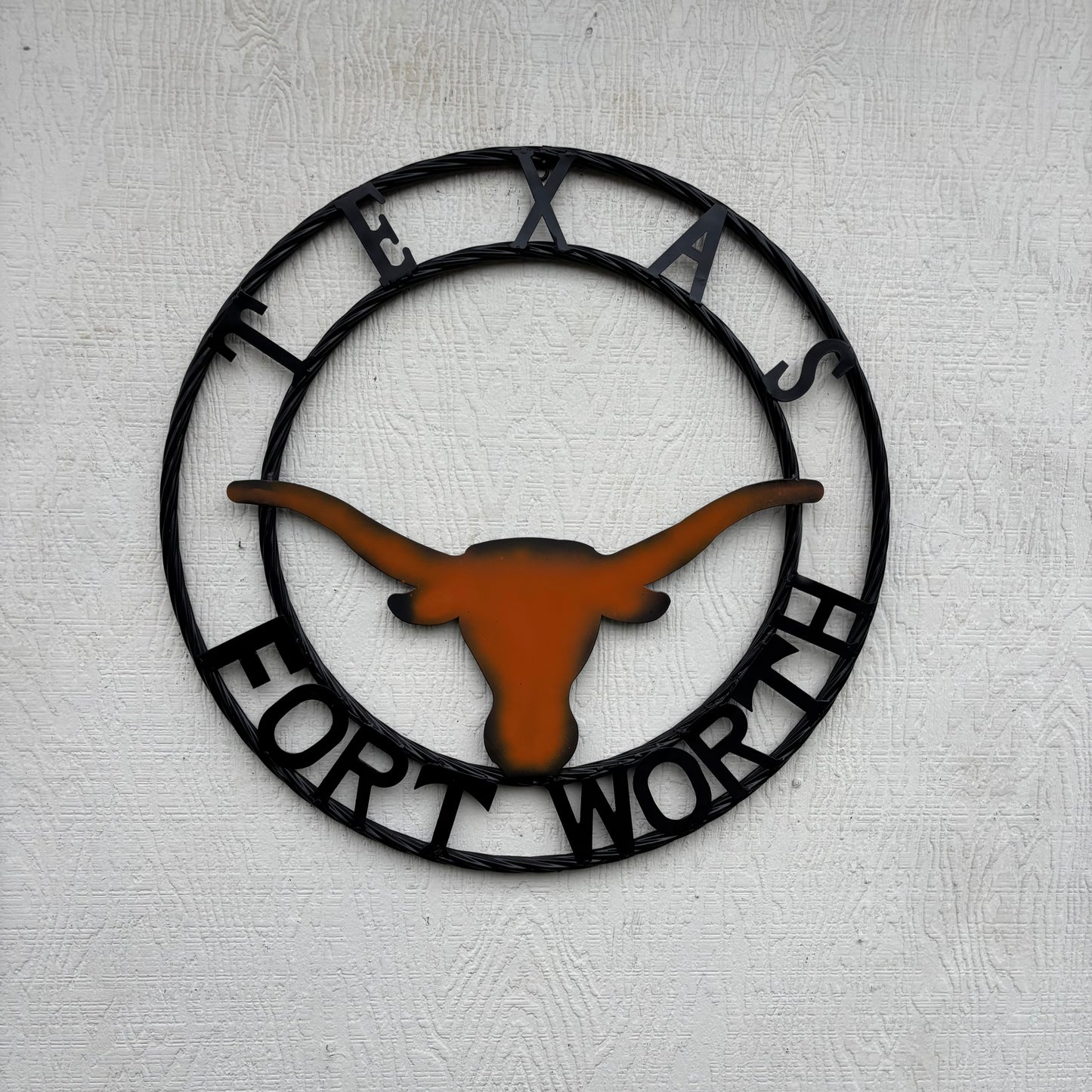 TEXAS FORT WORTH METAL SIGN LONGHORNS ORANGE WESTERN HOME DECOR HANDMADE
