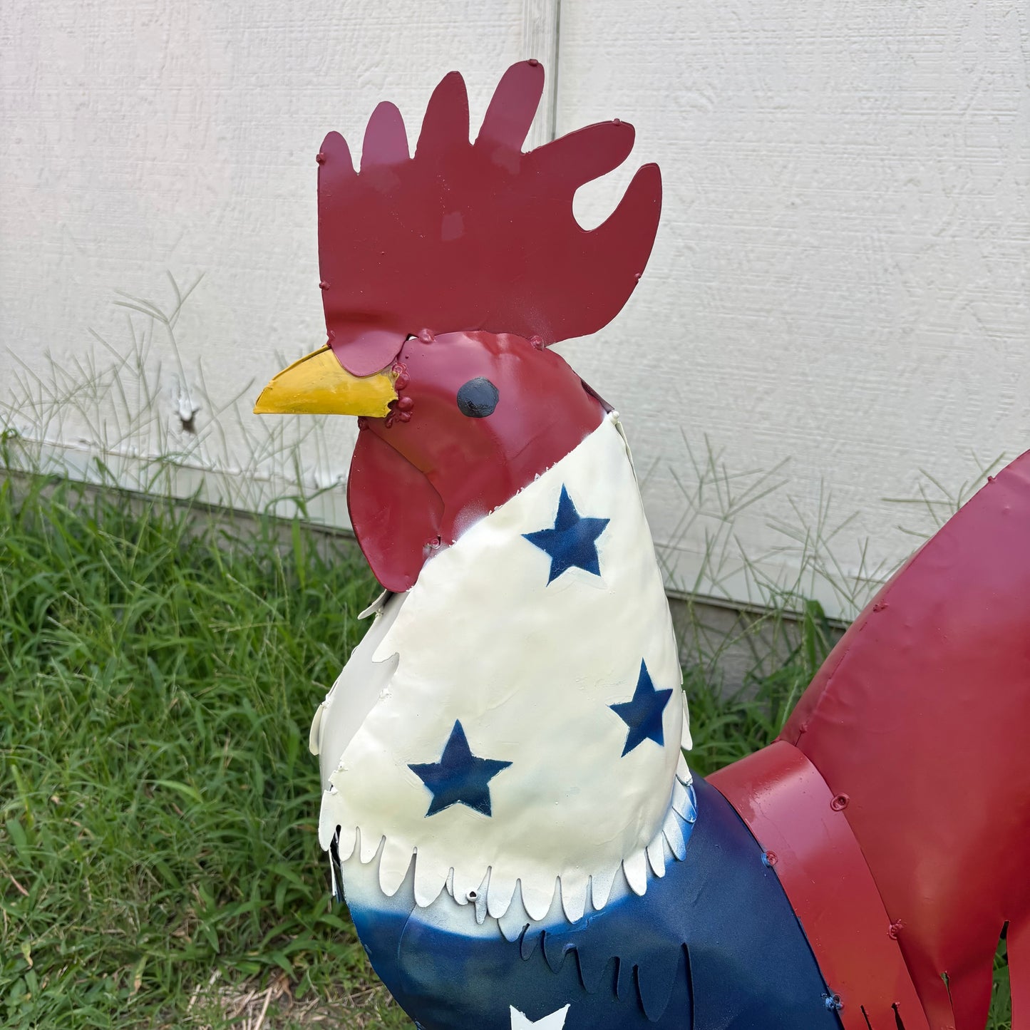 USA FLAG ROOSTER AMERICAN RED WHITE BLUE PATRIOTIC GARDEN METAL SCULPTURE WESTERN HOME DECOR ORNAMENT HANDMADE #34-003