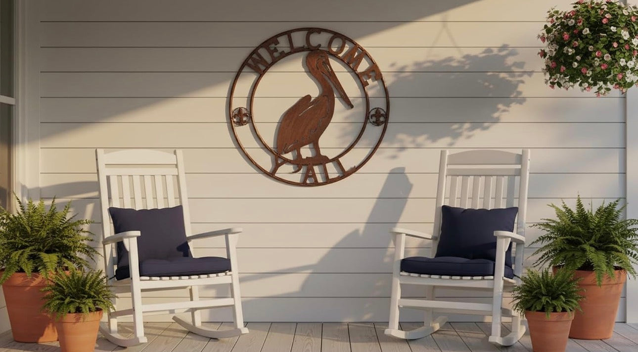 WELCOME PELICAN SIGN METAL WALL ART WESTERN HOME DECOR HANDMADE
